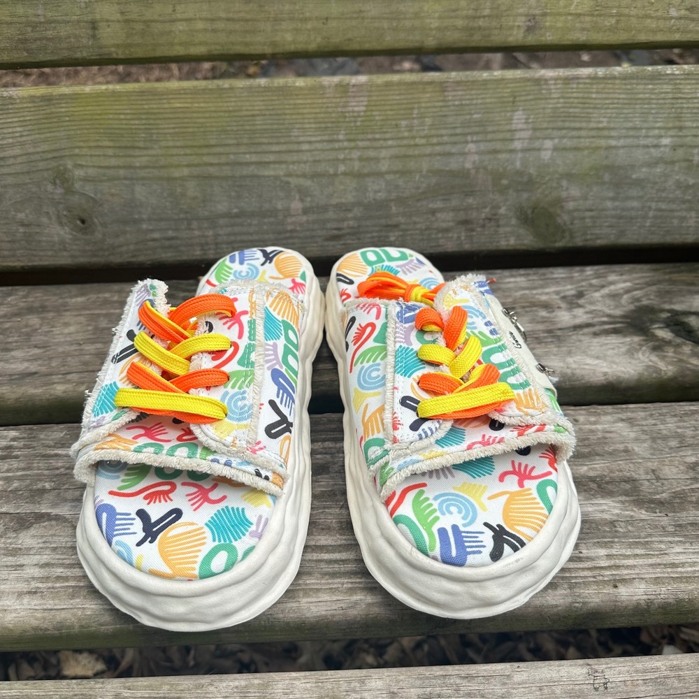 Crazy Pop Art Graffiti Multicolor Platform Slide Sandals Sz 42 US 11.5 Urbancore - Picture 3 of 9